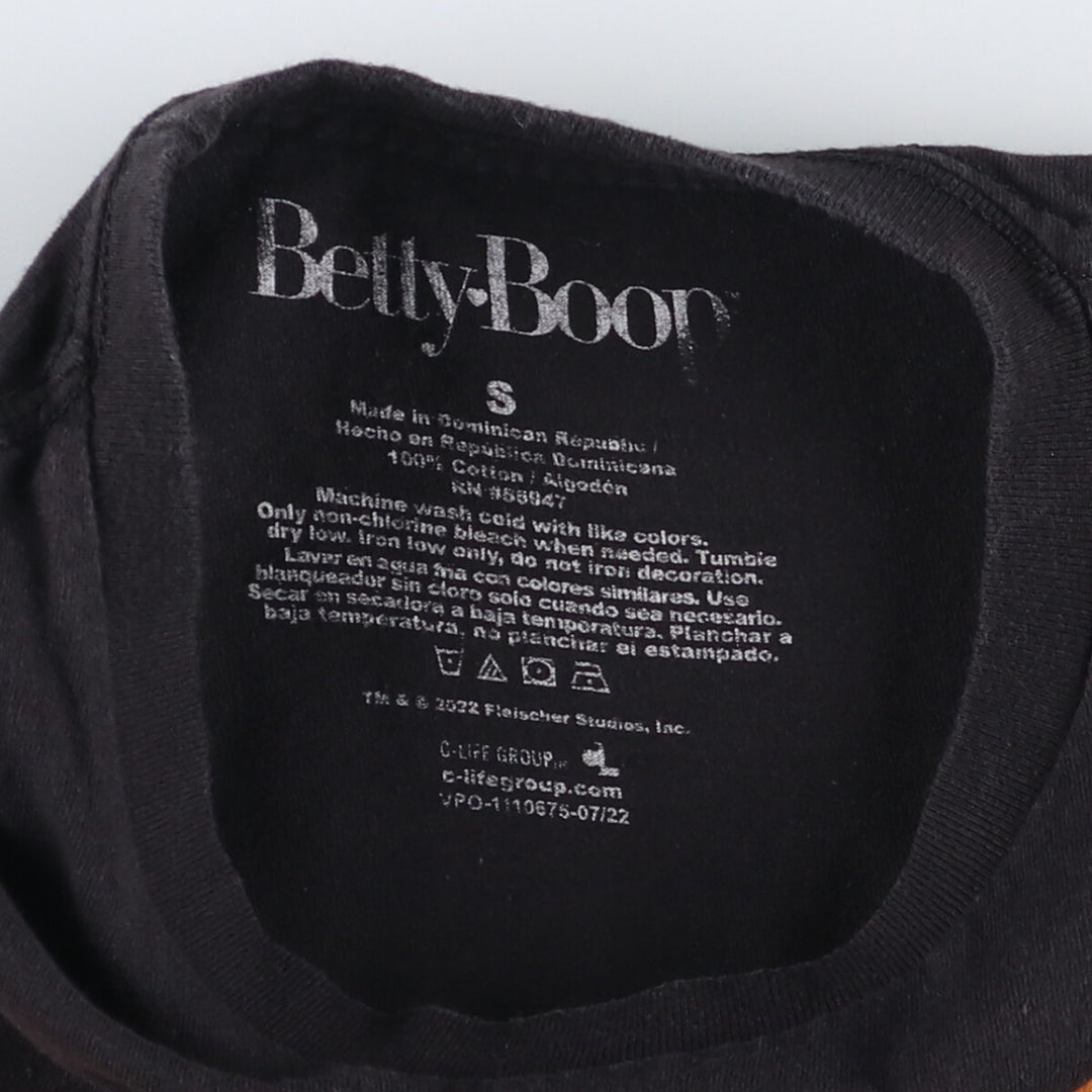 BETTY BOOP Betty Boop character print T-shirt, women's size S cotton black type Vintage Second Hand