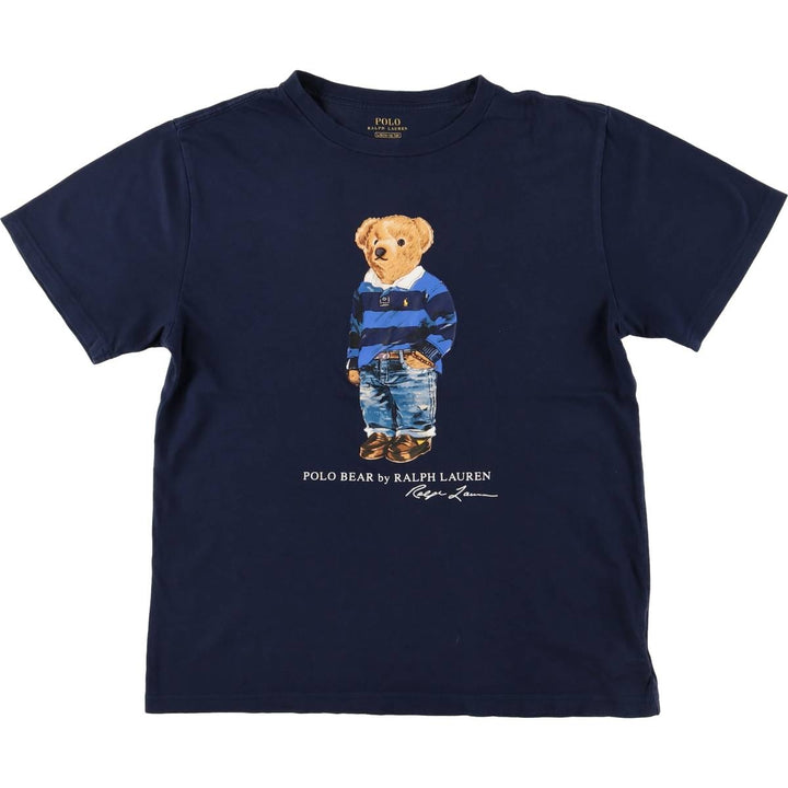 Ralph Lauren POLO RALPH LAUREN Polo Bear short-sleeved printed T-shirt, women's size L cotton navy blue type Vintage Second Hand