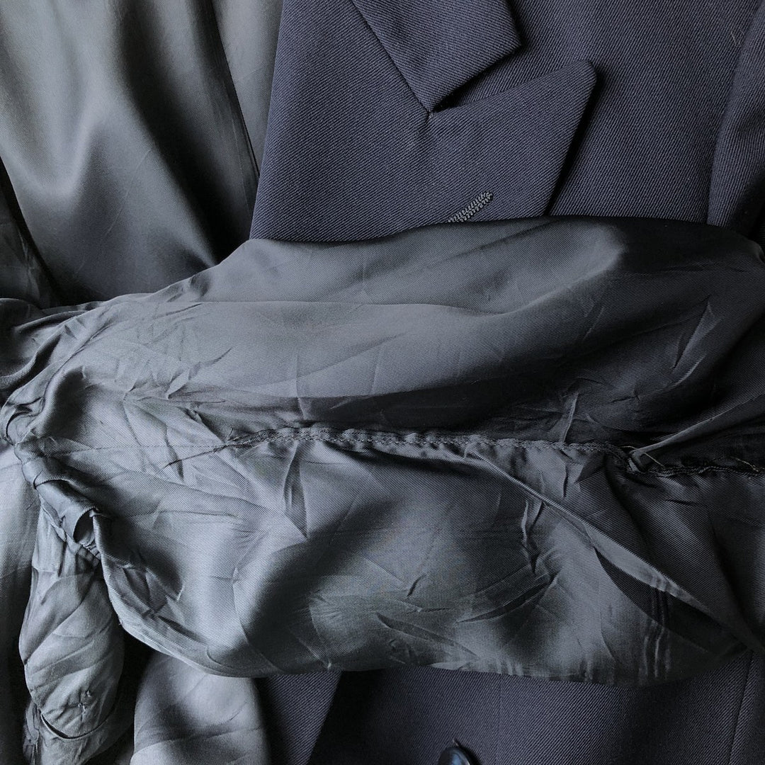 KUPPENHEIMER Premier Edition Double-Breasted Peak Lapel Wool Tailored Jacket, Made in USA, Men's Size Medium wool navy blue type Vintage Second Hand