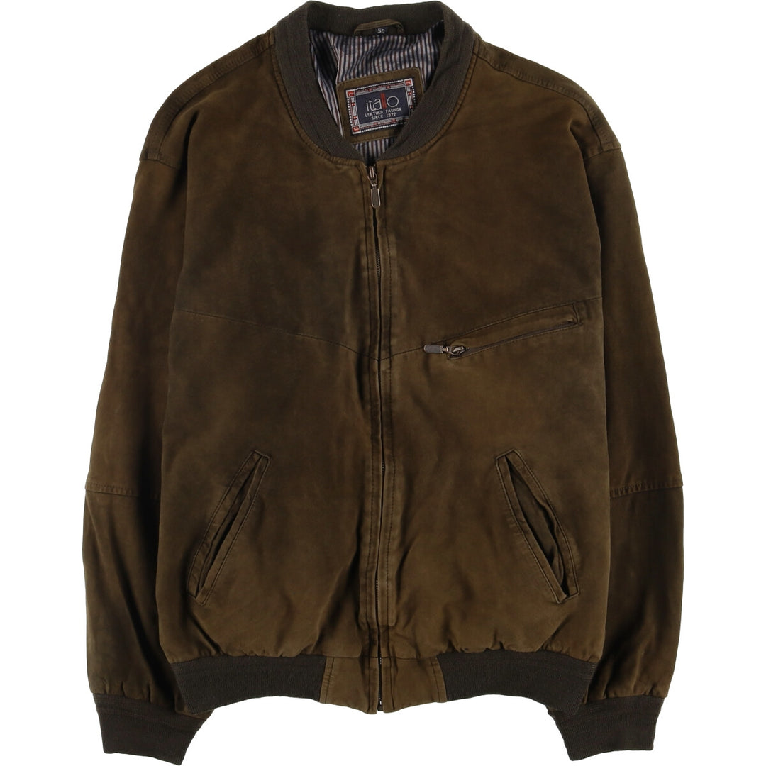 itallo suede leather blouson, men's size L genuine leather brown type Vintage Second Hand