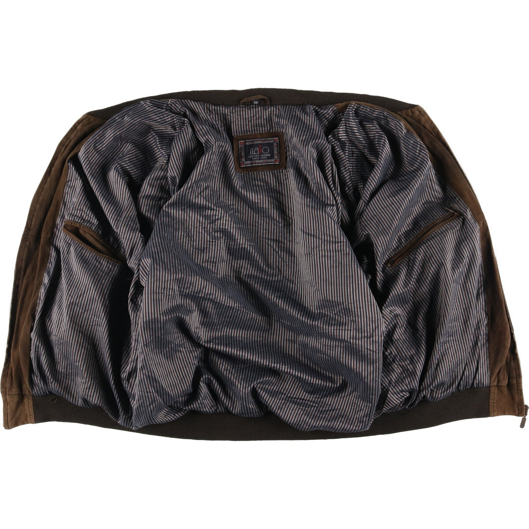 itallo suede leather blouson, men's size L genuine leather brown type Vintage Second Hand
