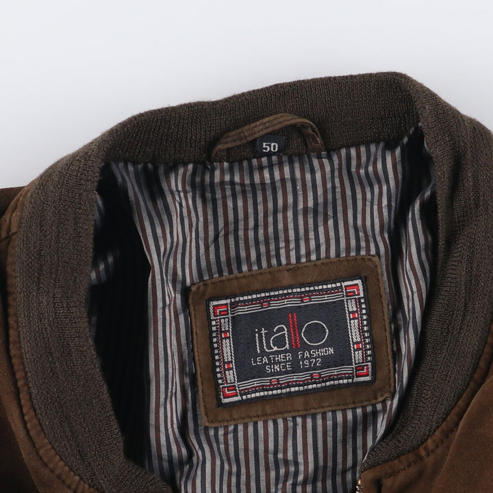itallo suede leather blouson, men's size L genuine leather brown type Vintage Second Hand