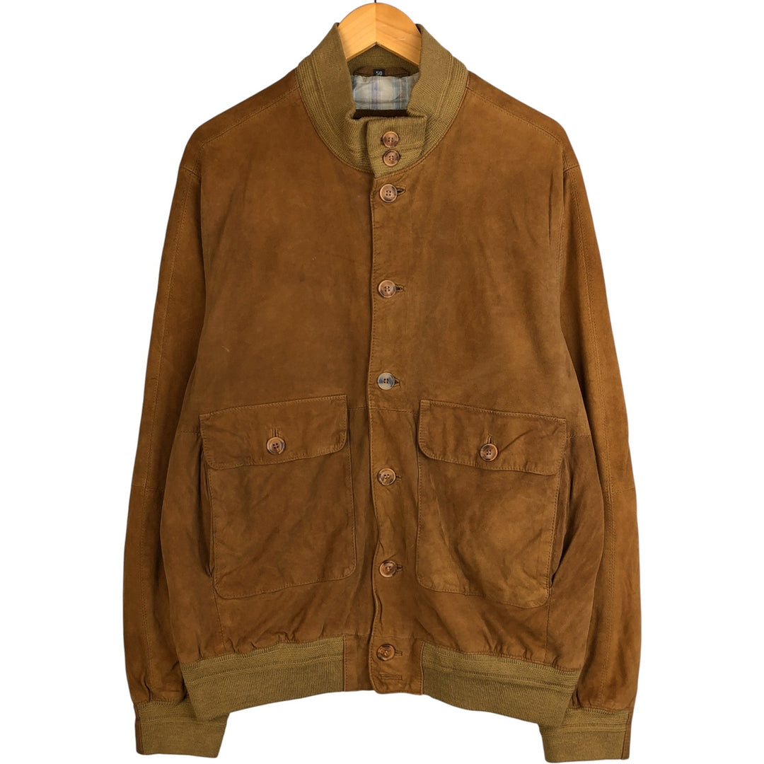 itallo suede leather blouson, men's size L genuine leather ocher yellow type Vintage Second Hand