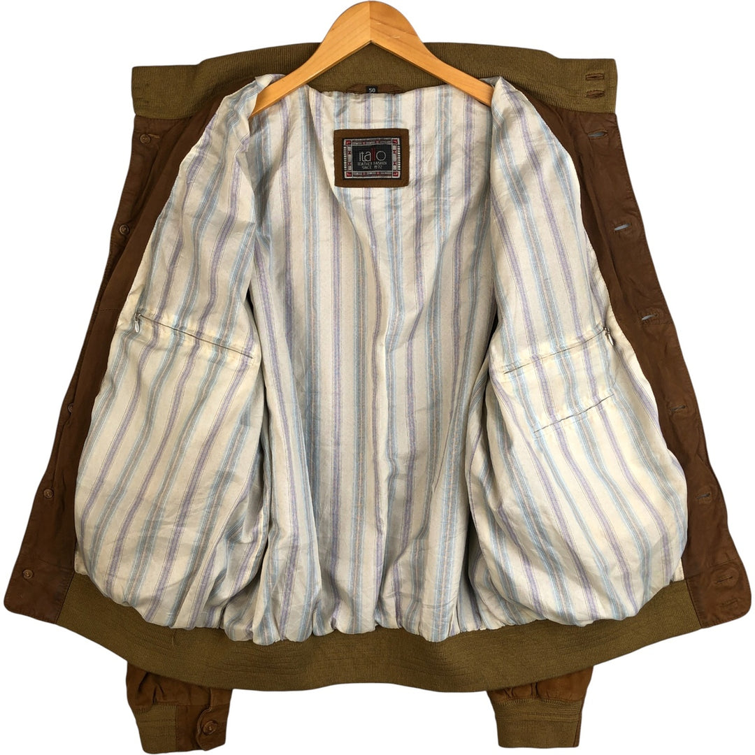 itallo suede leather blouson, men's size L genuine leather ocher yellow type Vintage Second Hand