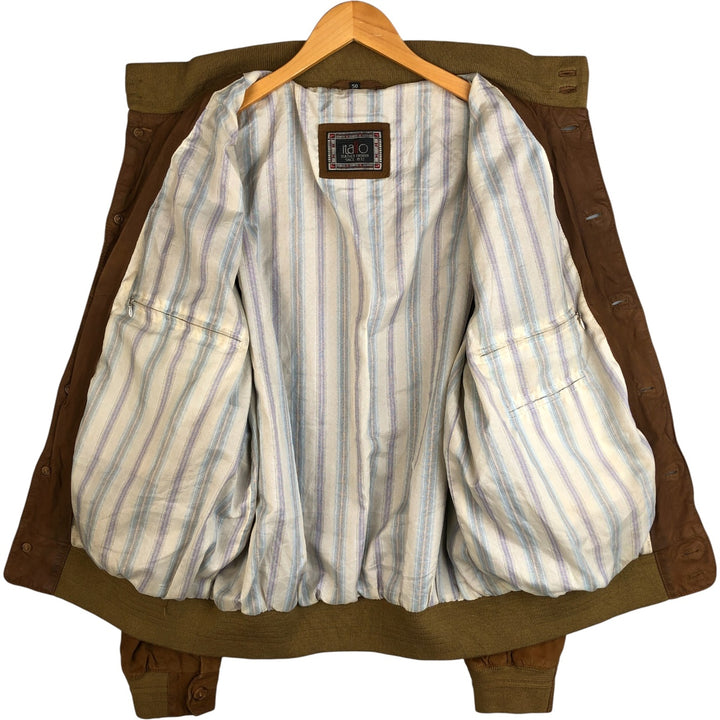 itallo suede leather blouson, men's size L genuine leather ocher yellow type Vintage Second Hand