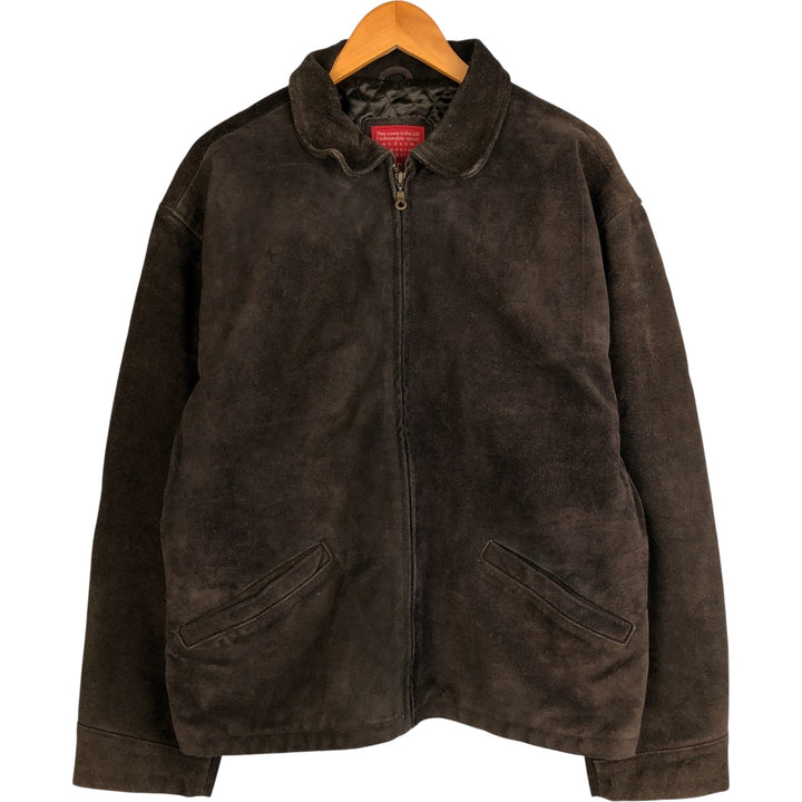 JORDAO Red Label Padded Suede Leather Jacket, Men's Size L Genuine Leather Cowhide Suede Leather brown type Vintage Second Hand