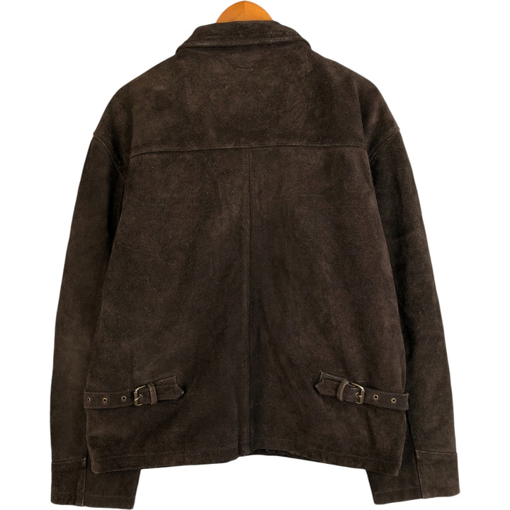 JORDAO Red Label Padded Suede Leather Jacket, Men's Size L Genuine Leather Cowhide Suede Leather brown type Vintage Second Hand