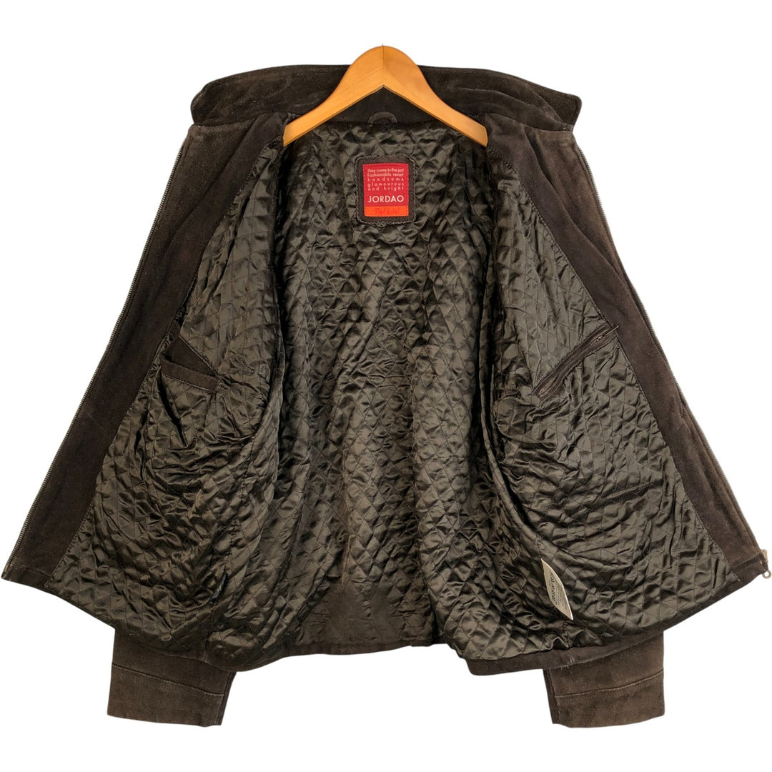 JORDAO Red Label Padded Suede Leather Jacket, Men's Size L Genuine Leather Cowhide Suede Leather brown type Vintage Second Hand