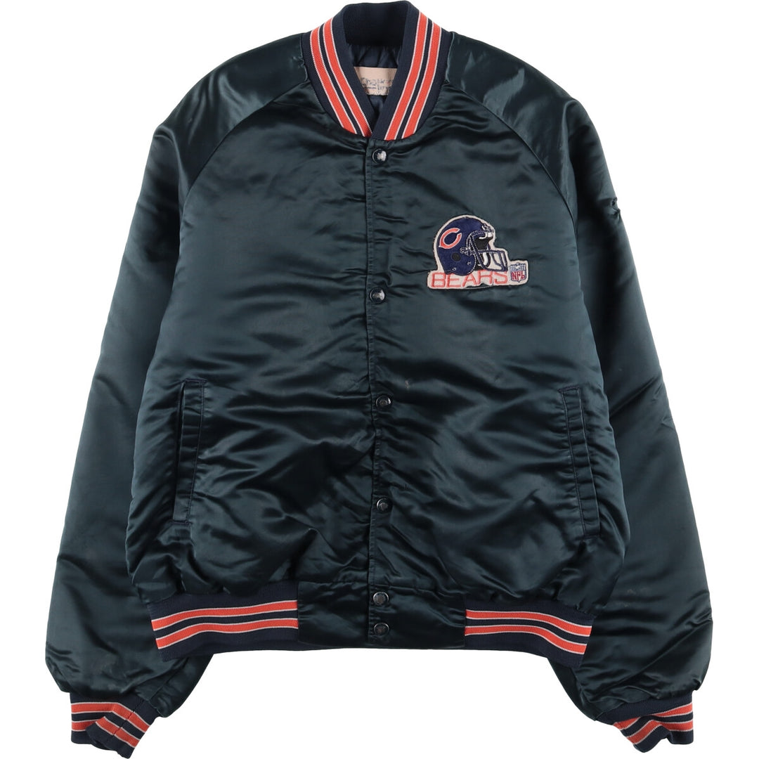 Vintage 1980'S Chicago Bears Chalk Line Padded Nylon Stadium Jacket, Men's Size Medium unclear navy blue type Vintage Second Hand