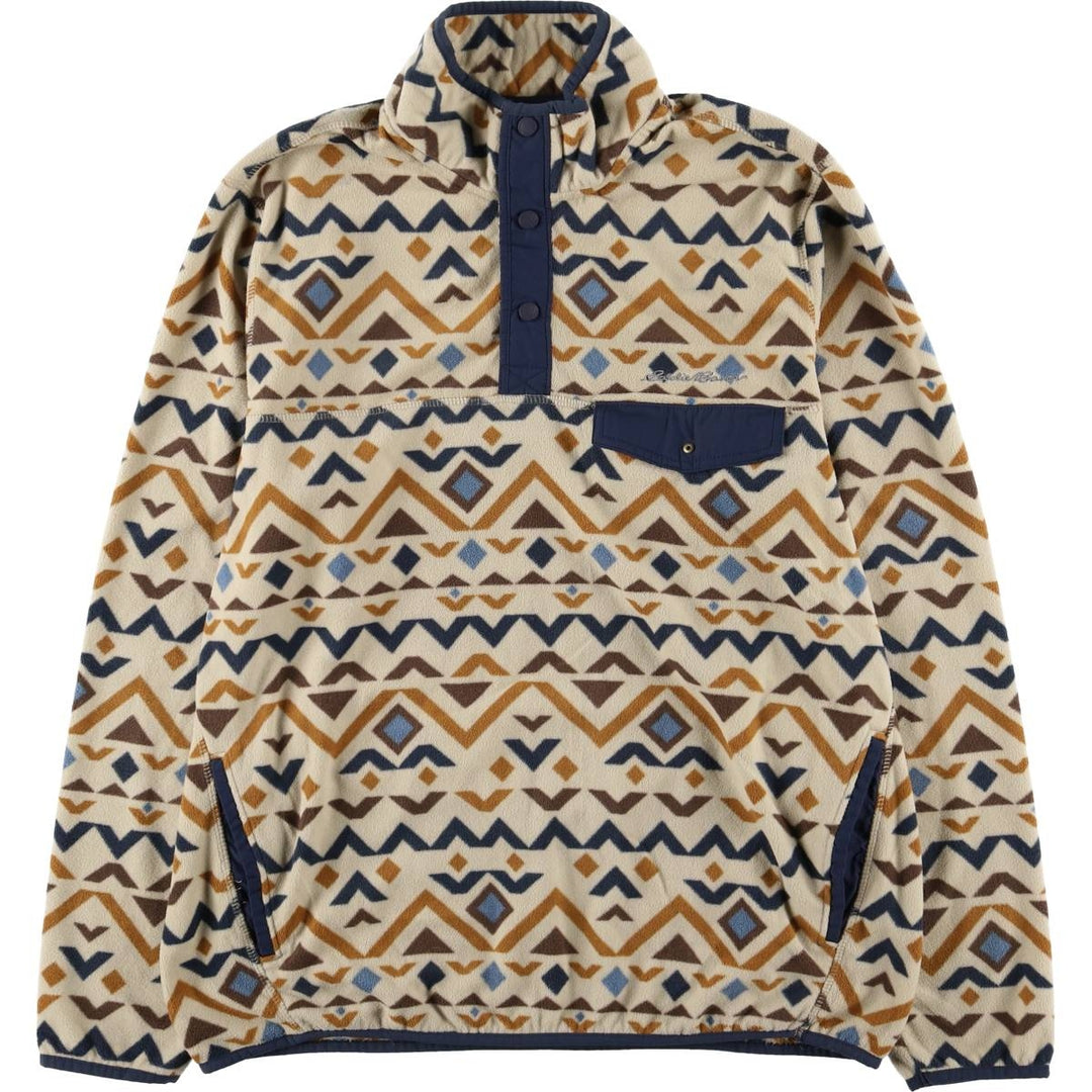 Eddie Bauer All-Over Print Half-Snap Fleece Pullover, Men's Size L polyester Beige type Vintage Second Hand