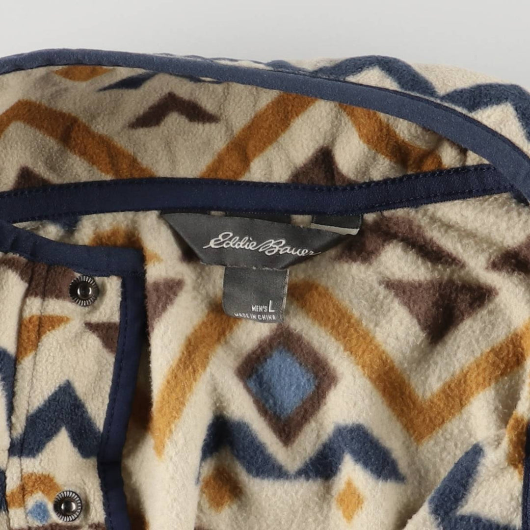 Eddie Bauer All-Over Print Half-Snap Fleece Pullover, Men's Size L polyester Beige type Vintage Second Hand