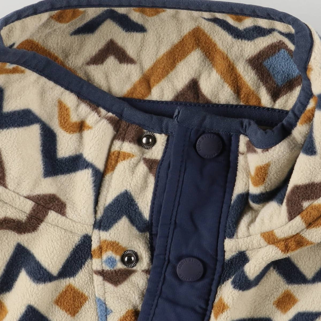 Eddie Bauer All-Over Print Half-Snap Fleece Pullover, Men's Size L polyester Beige type Vintage Second Hand