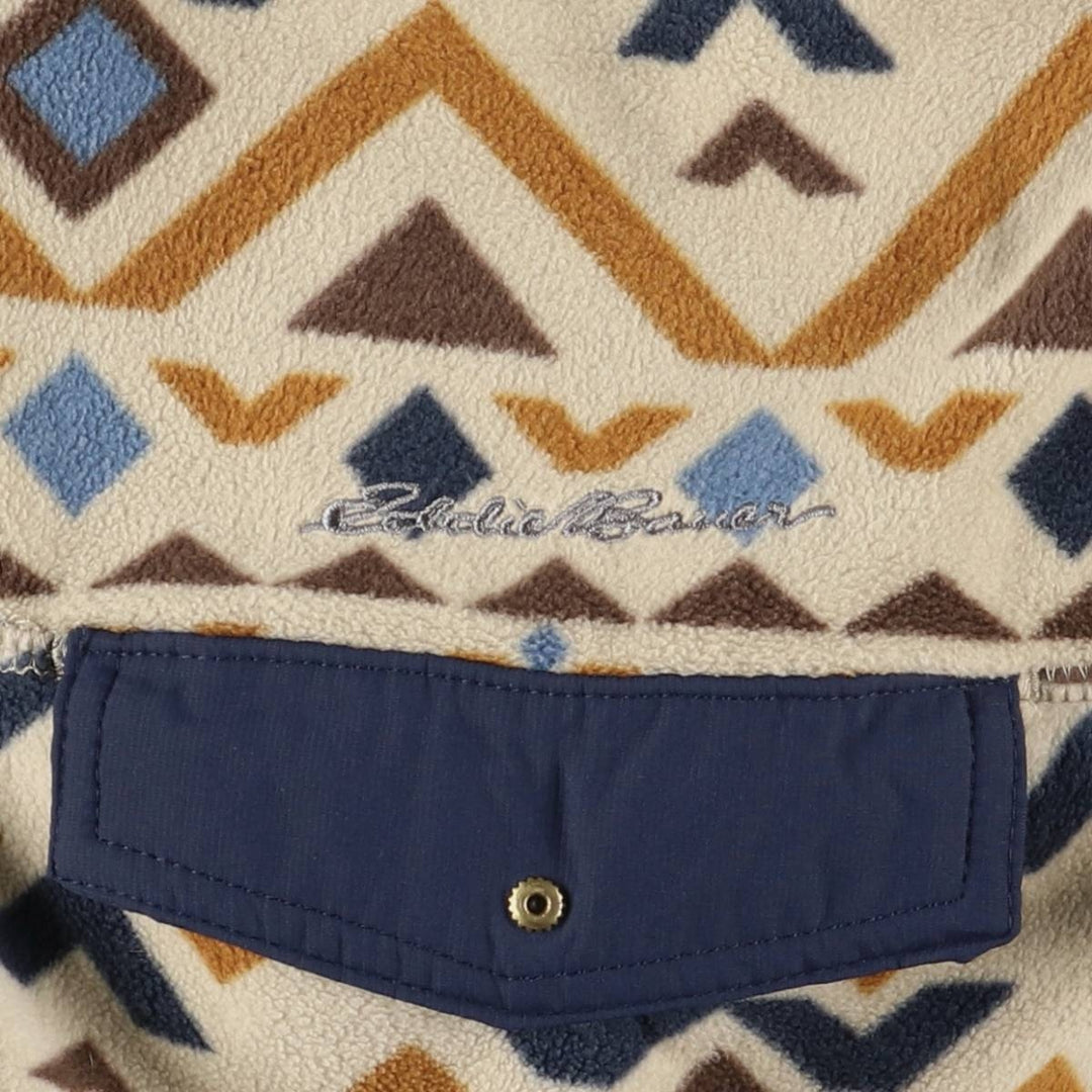 Eddie Bauer All-Over Print Half-Snap Fleece Pullover, Men's Size L polyester Beige type Vintage Second Hand