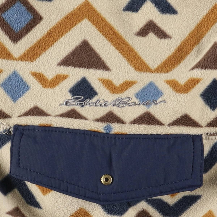 Eddie Bauer All-Over Print Half-Snap Fleece Pullover, Men's Size L polyester Beige type Vintage Second Hand