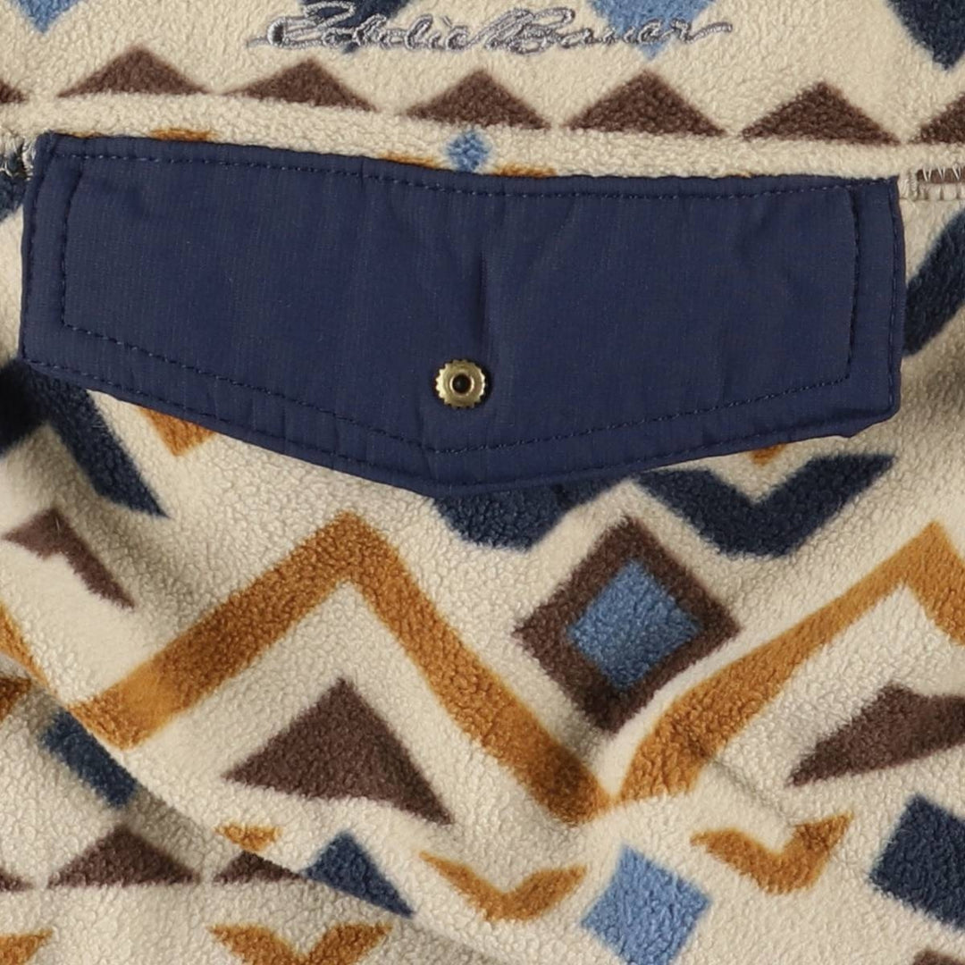 Eddie Bauer All-Over Print Half-Snap Fleece Pullover, Men's Size L polyester Beige type Vintage Second Hand