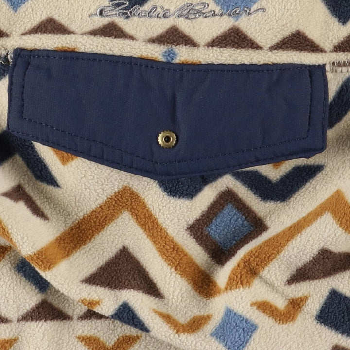 Eddie Bauer All-Over Print Half-Snap Fleece Pullover, Men's Size L polyester Beige type Vintage Second Hand