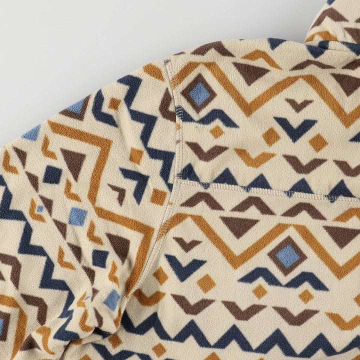 Eddie Bauer All-Over Print Half-Snap Fleece Pullover, Men's Size L polyester Beige type Vintage Second Hand