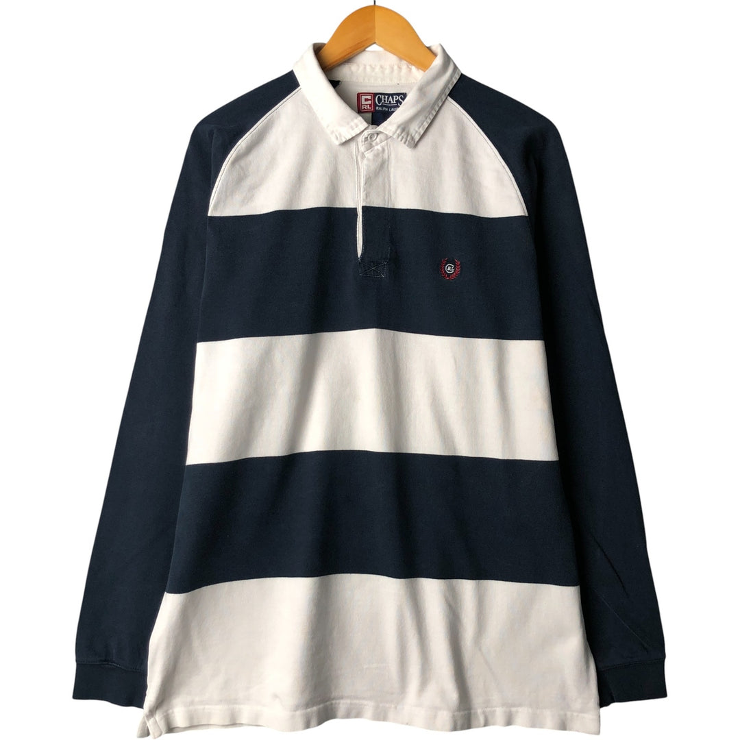 Ralph Lauren Chaps striped long-sleeved rugby shirt, men's size XL cotton navy blue type Vintage Second Hand