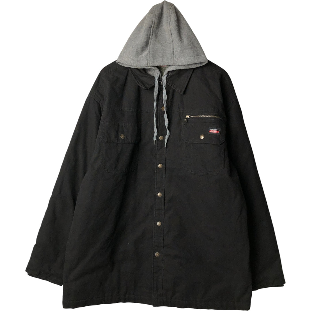 Dickies Hooded Padded Long Sleeve Work Shirt Jacket, Men's XXL cotton black type Vintage Second Hand