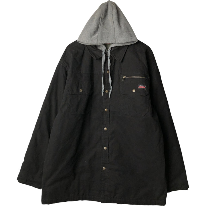 Dickies Hooded Padded Long Sleeve Work Shirt Jacket, Men's XXL cotton black type Vintage Second Hand