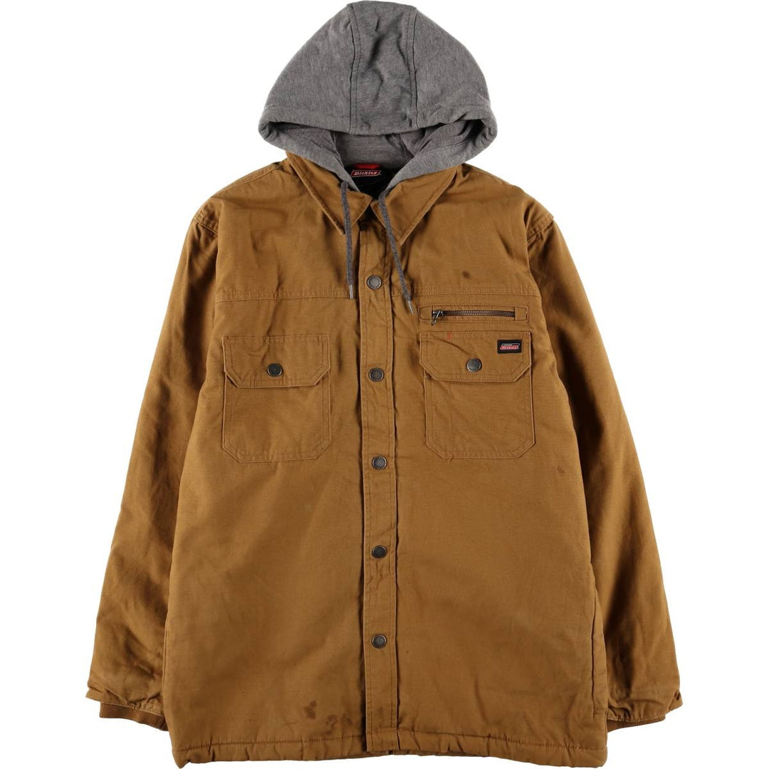 Dickies Hooded Long Sleeve Work Shirt, Men's Size Medium cotton brown type Vintage Second Hand