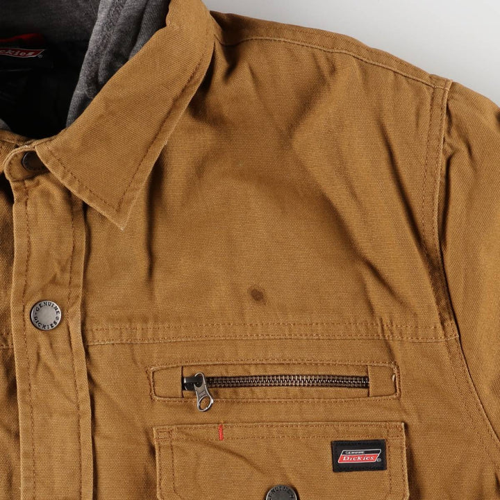 Dickies Hooded Long Sleeve Work Shirt, Men's Size Medium cotton brown type Vintage Second Hand