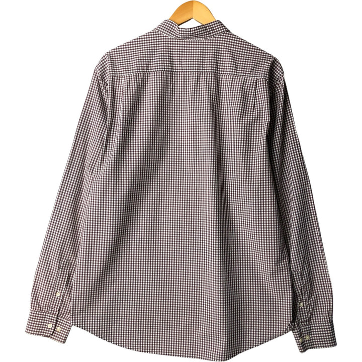 Lacoste French-designed long-sleeved button-down check shirt, men's size L cotton brown type Vintage Second Hand