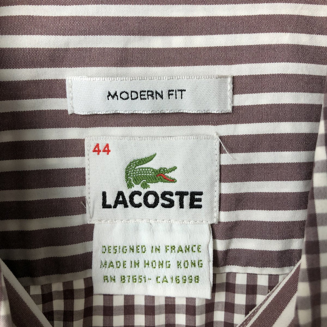 Lacoste French-designed long-sleeved button-down check shirt, men's size L cotton brown type Vintage Second Hand