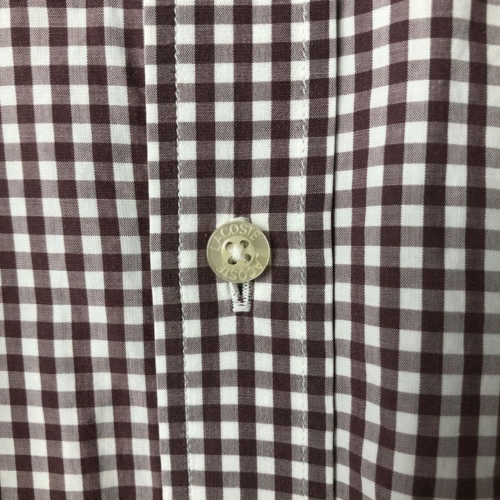 Lacoste French-designed long-sleeved button-down check shirt, men's size L cotton brown type Vintage Second Hand