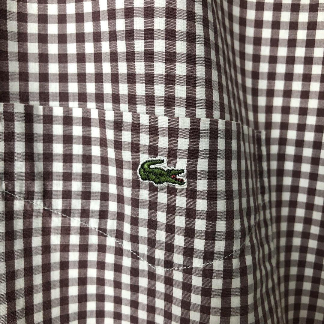 Lacoste French-designed long-sleeved button-down check shirt, men's size L cotton brown type Vintage Second Hand