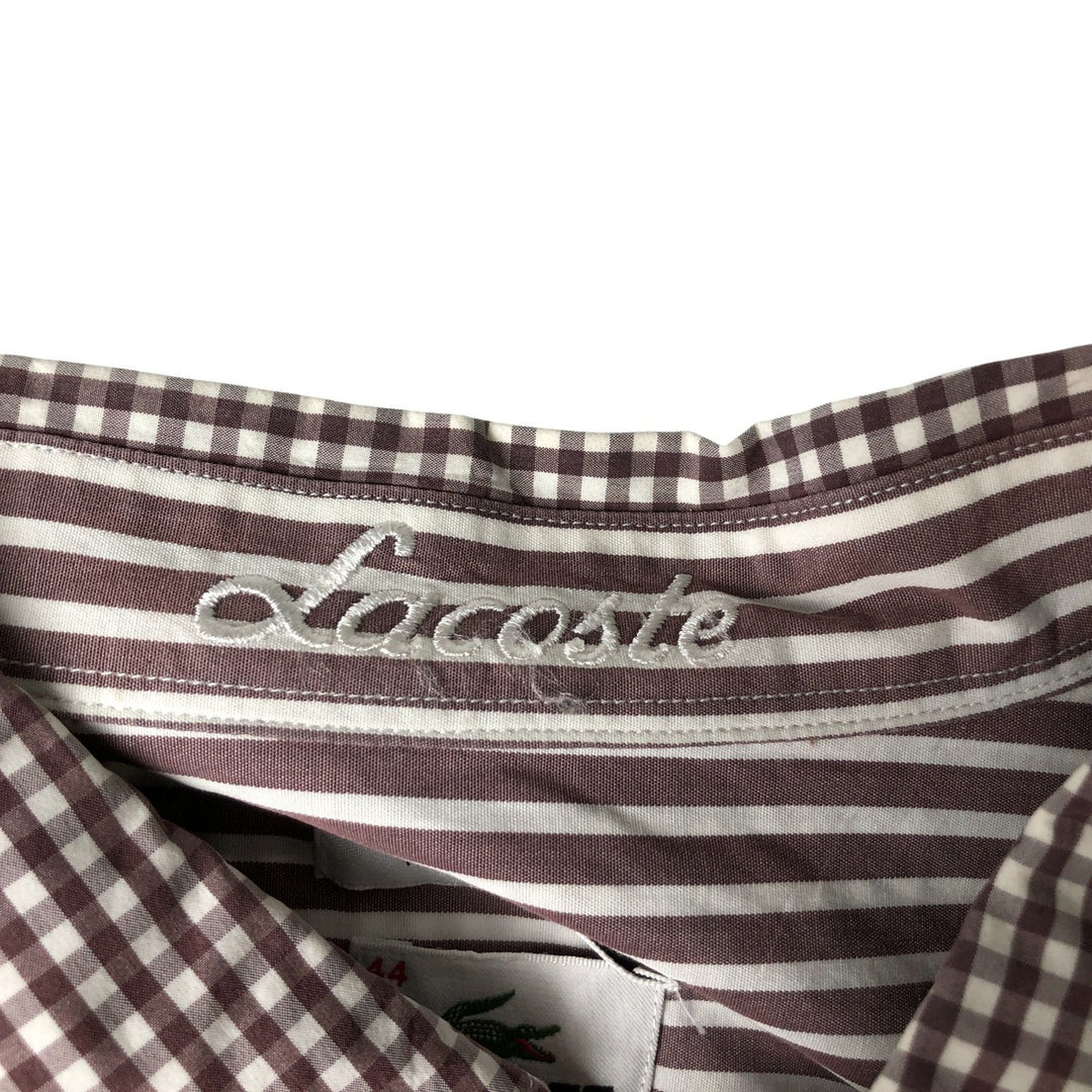 Lacoste French-designed long-sleeved button-down check shirt, men's size L cotton brown type Vintage Second Hand