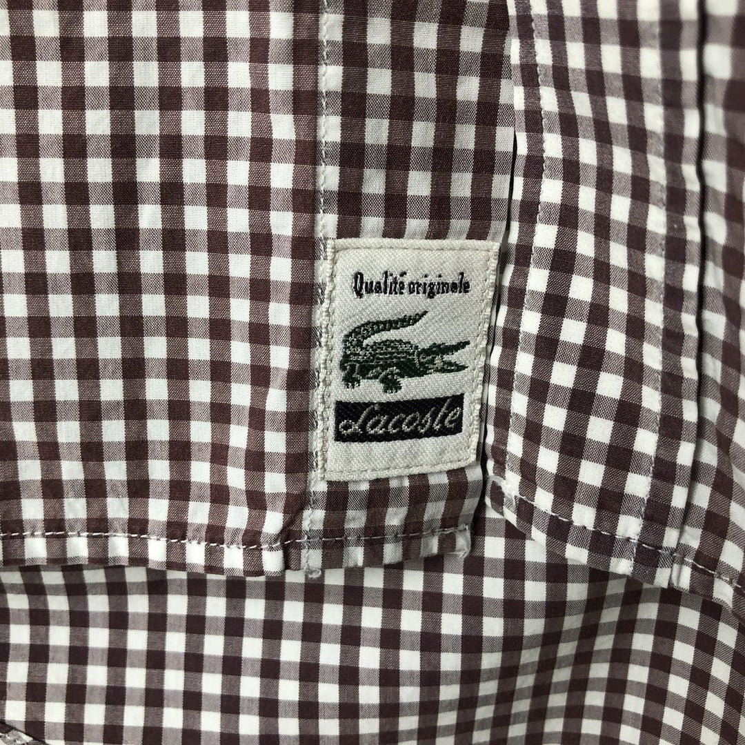Lacoste French-designed long-sleeved button-down check shirt, men's size L cotton brown type Vintage Second Hand