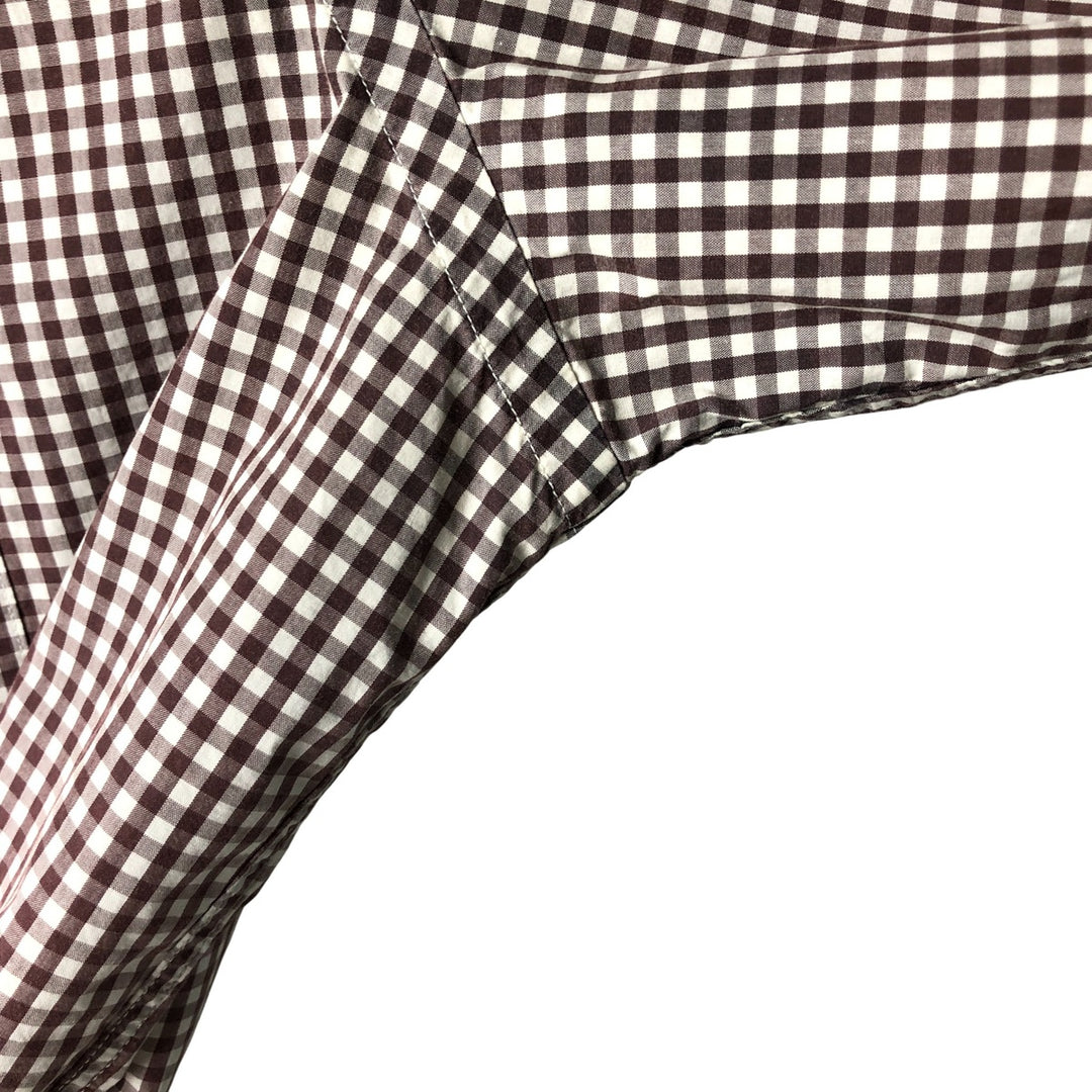 Lacoste French-designed long-sleeved button-down check shirt, men's size L cotton brown type Vintage Second Hand