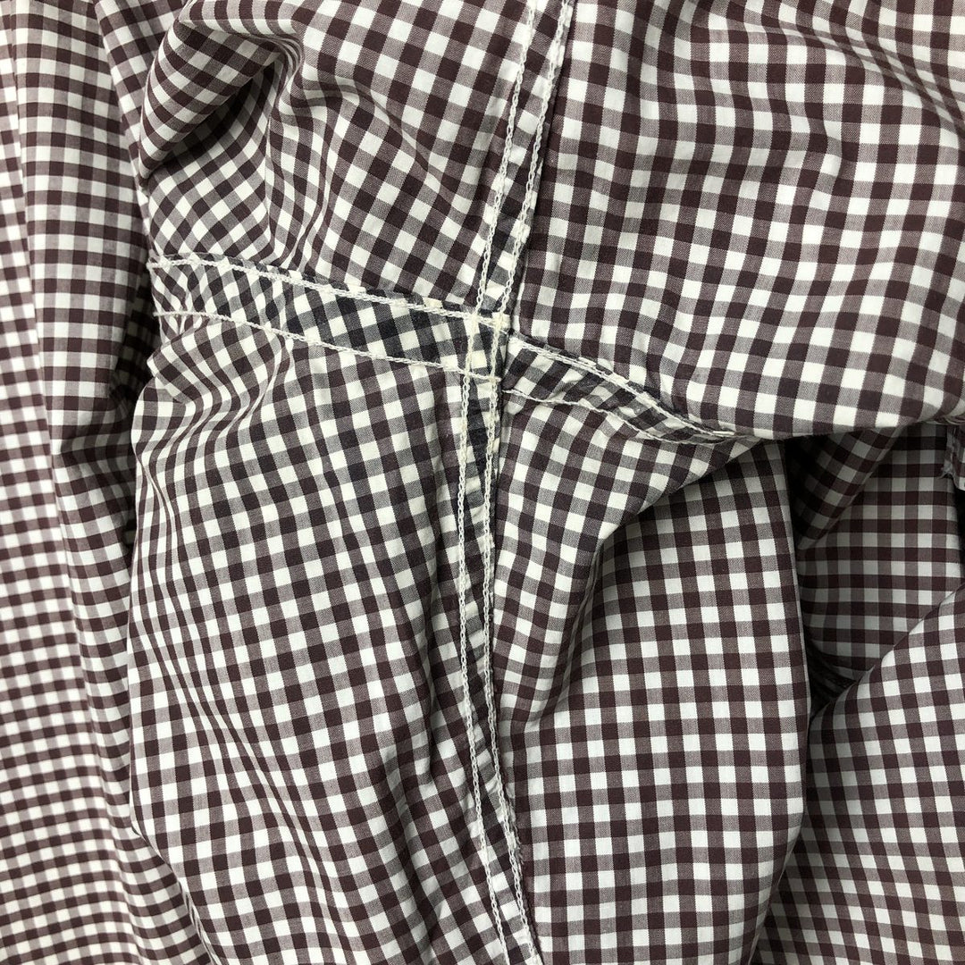 Lacoste French-designed long-sleeved button-down check shirt, men's size L cotton brown type Vintage Second Hand