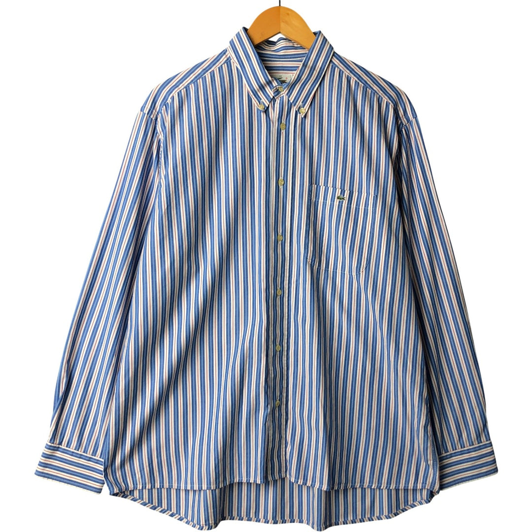 Lacoste LACOSTE long-sleeved button-down striped shirt, size 43 (equivalent to men's L) cotton blue type Vintage Second Hand