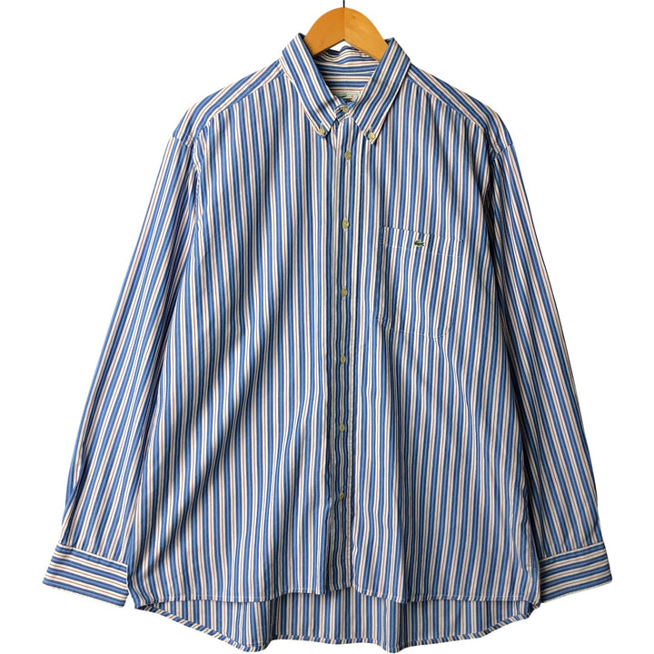 Lacoste LACOSTE long-sleeved button-down striped shirt, size 43 (equivalent to men's L) cotton blue type Vintage Second Hand