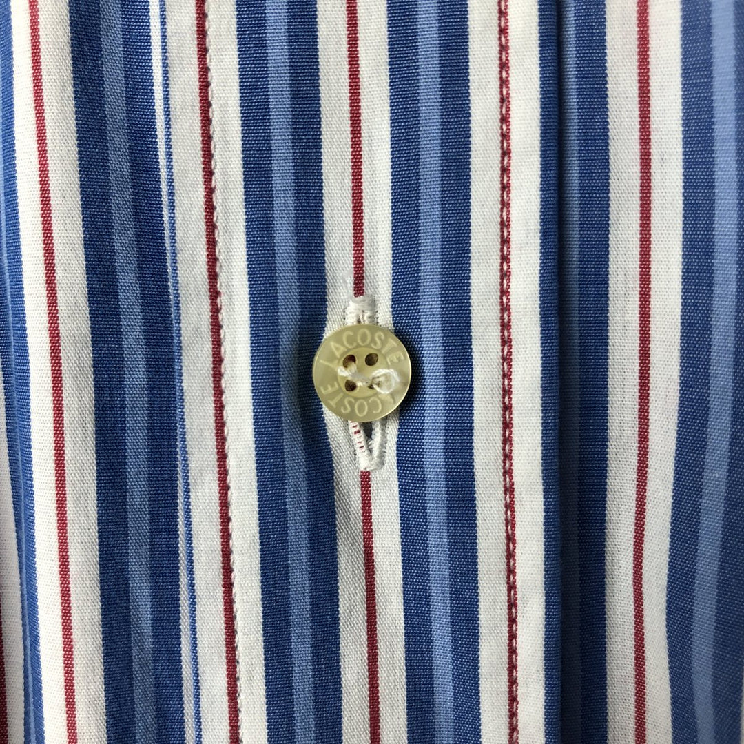 Lacoste LACOSTE long-sleeved button-down striped shirt, size 43 (equivalent to men's L) cotton blue type Vintage Second Hand