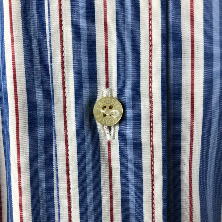 Lacoste LACOSTE long-sleeved button-down striped shirt, size 43 (equivalent to men's L) cotton blue type Vintage Second Hand