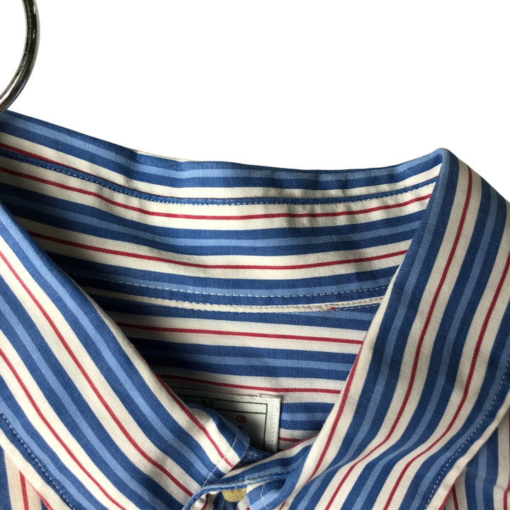 Lacoste LACOSTE long-sleeved button-down striped shirt, size 43 (equivalent to men's L) cotton blue type Vintage Second Hand