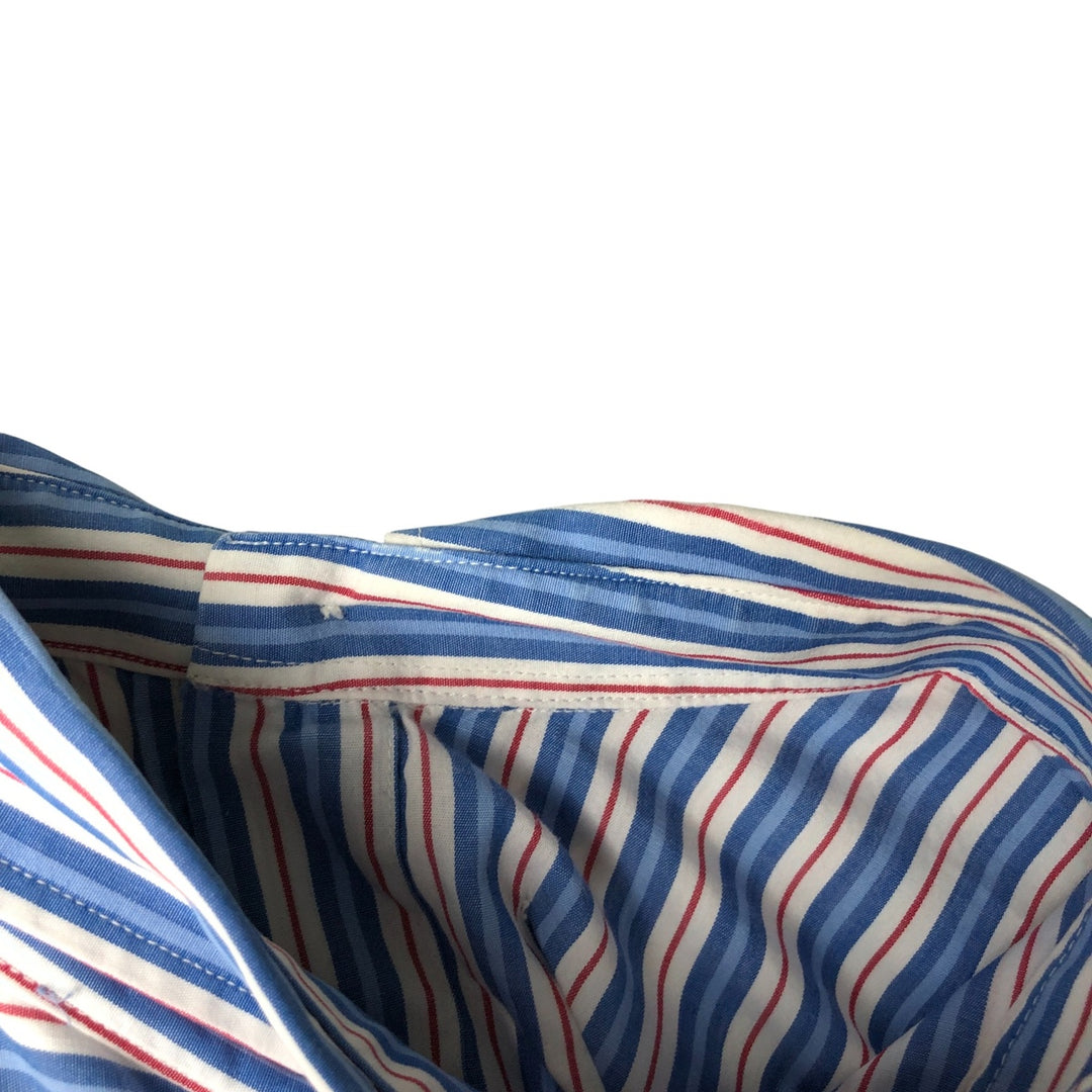 Lacoste LACOSTE long-sleeved button-down striped shirt, size 43 (equivalent to men's L) cotton blue type Vintage Second Hand