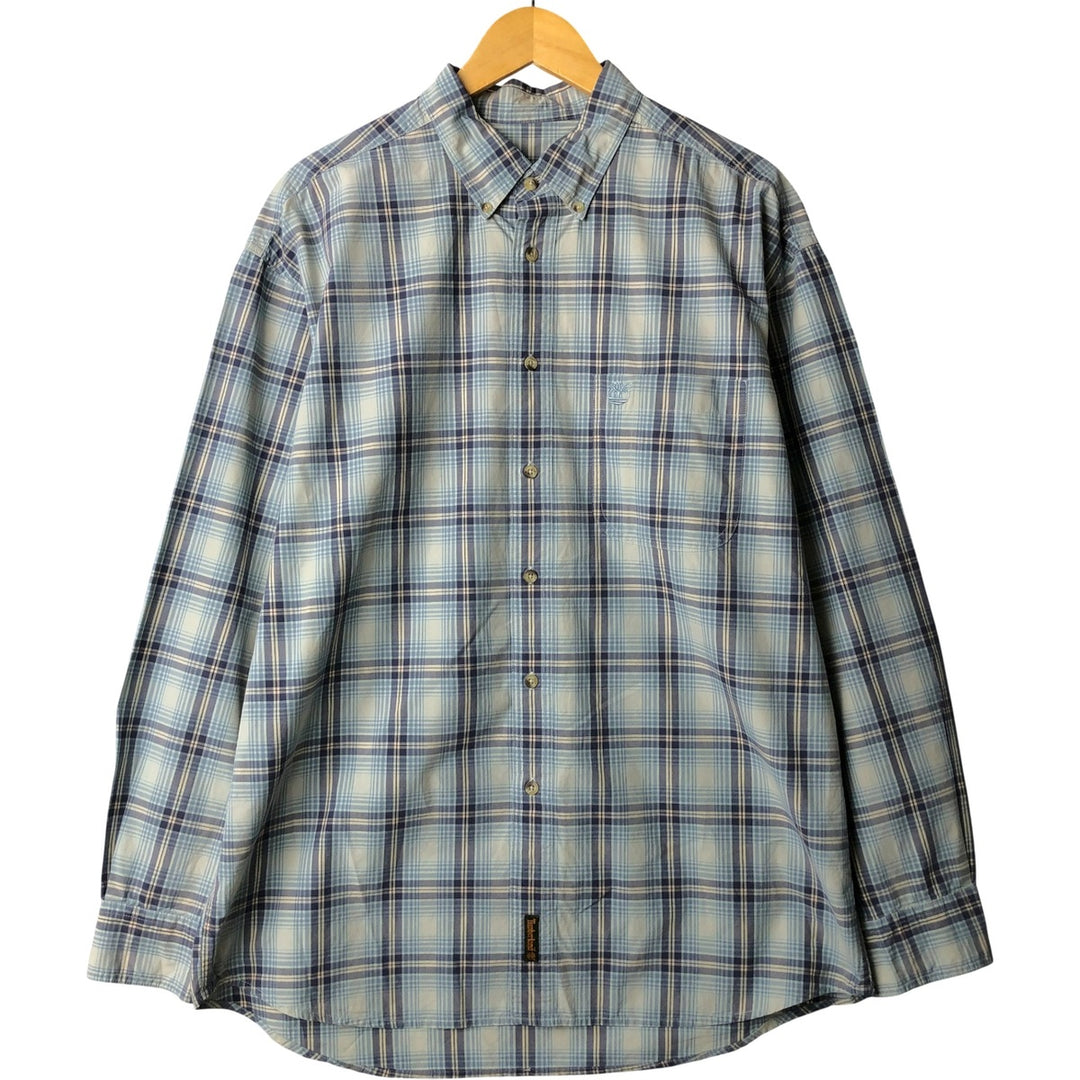 Vintage 90s-00'S Timberland long-sleeved button-down check shirt, men's size L cotton Blue type light blue Vintage Second Hand