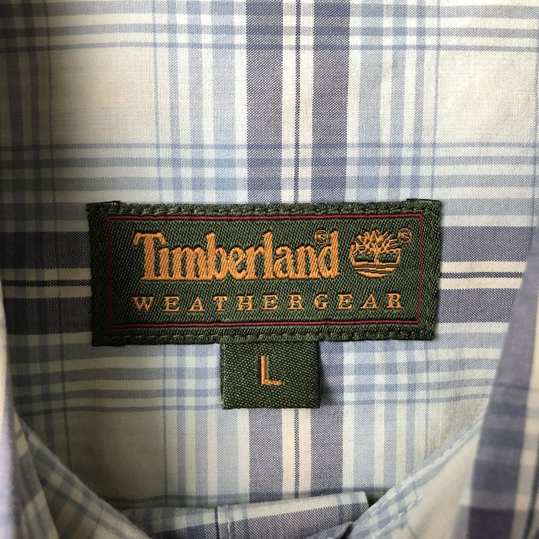Vintage 90s-00'S Timberland long-sleeved button-down check shirt, men's size L cotton Blue type light blue Vintage Second Hand