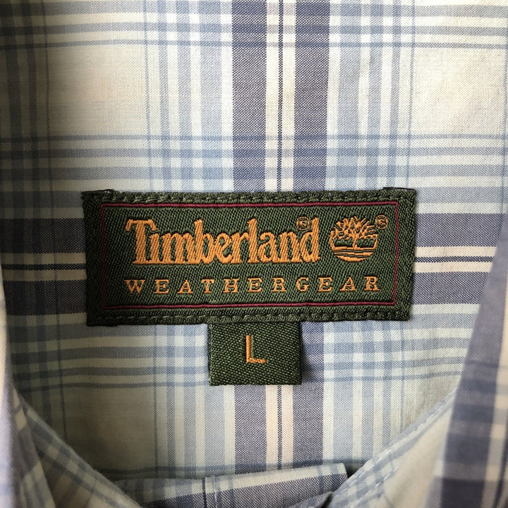 Vintage 90s-00'S Timberland long-sleeved button-down check shirt, men's size L cotton Blue type light blue Vintage Second Hand
