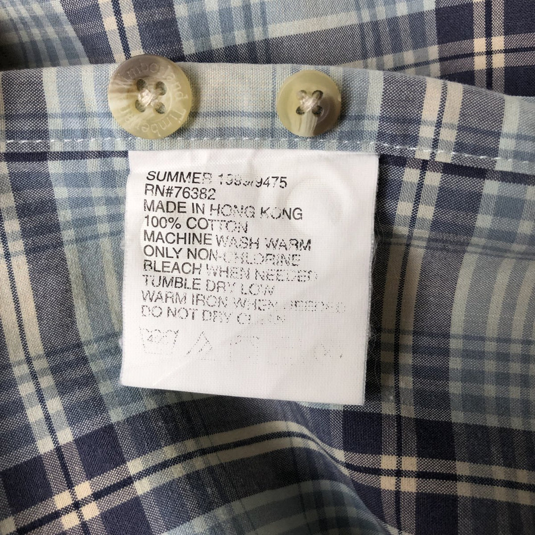 Vintage 90s-00'S Timberland long-sleeved button-down check shirt, men's size L cotton Blue type light blue Vintage Second Hand