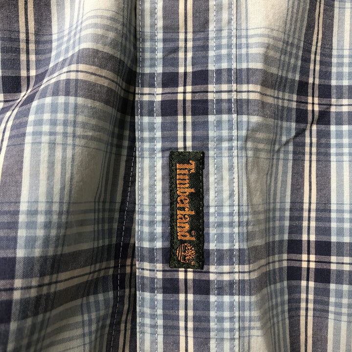 Vintage 90s-00'S Timberland long-sleeved button-down check shirt, men's size L cotton Blue type light blue Vintage Second Hand