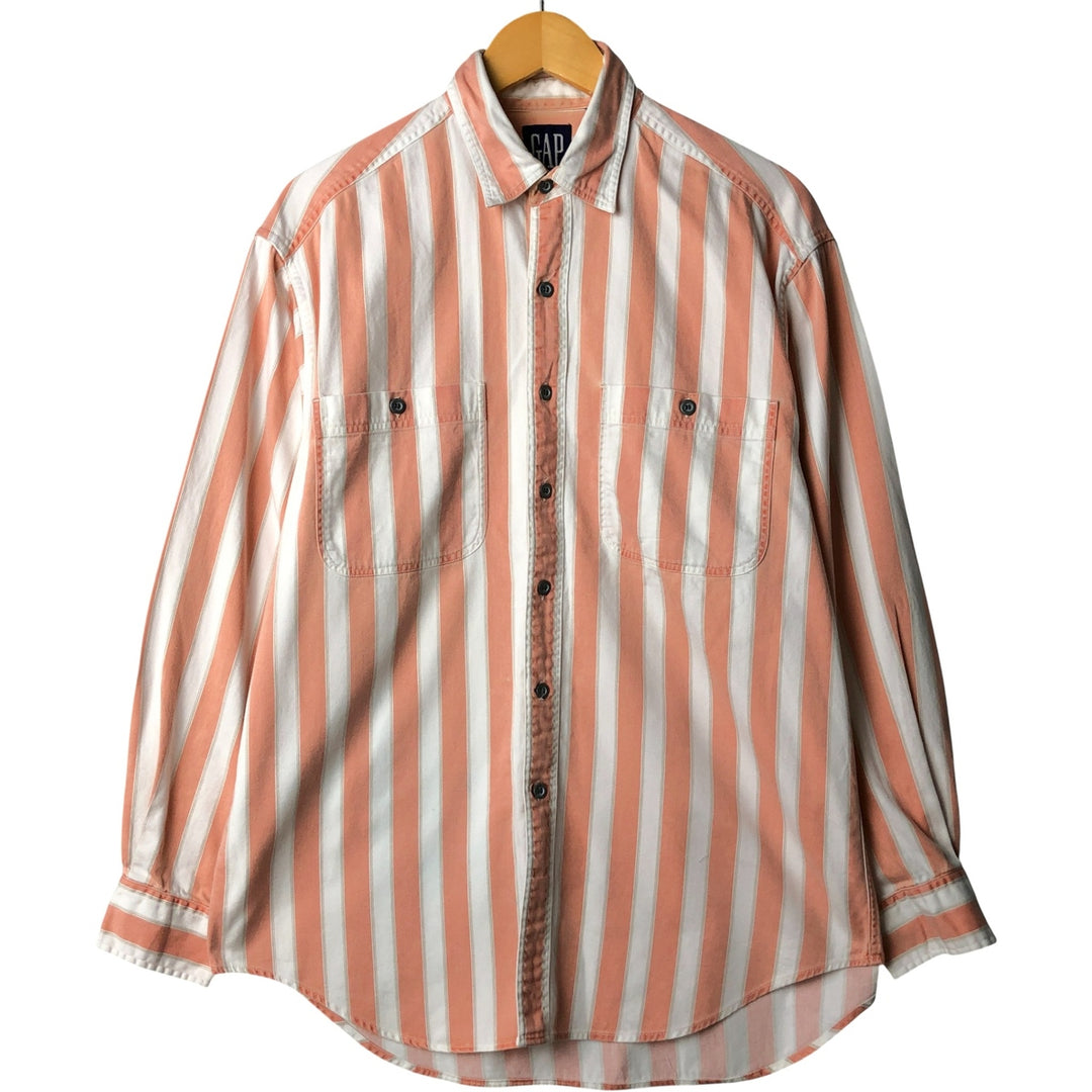 90'S GAP Vintage Long Sleeve Striped Shirt, Men's Size Medium cotton orange type Vintage Second Hand