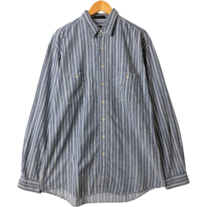 Vintage 80s-90'S Eddie Bauer long-sleeved cotton striped shirt with black tag, men's size XL cotton blue type Vintage Second Hand