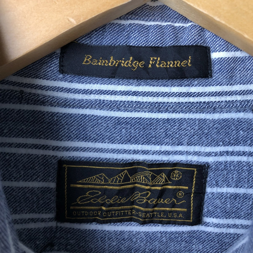 Vintage 80s-90'S Eddie Bauer long-sleeved cotton striped shirt with black tag, men's size XL cotton blue type Vintage Second Hand