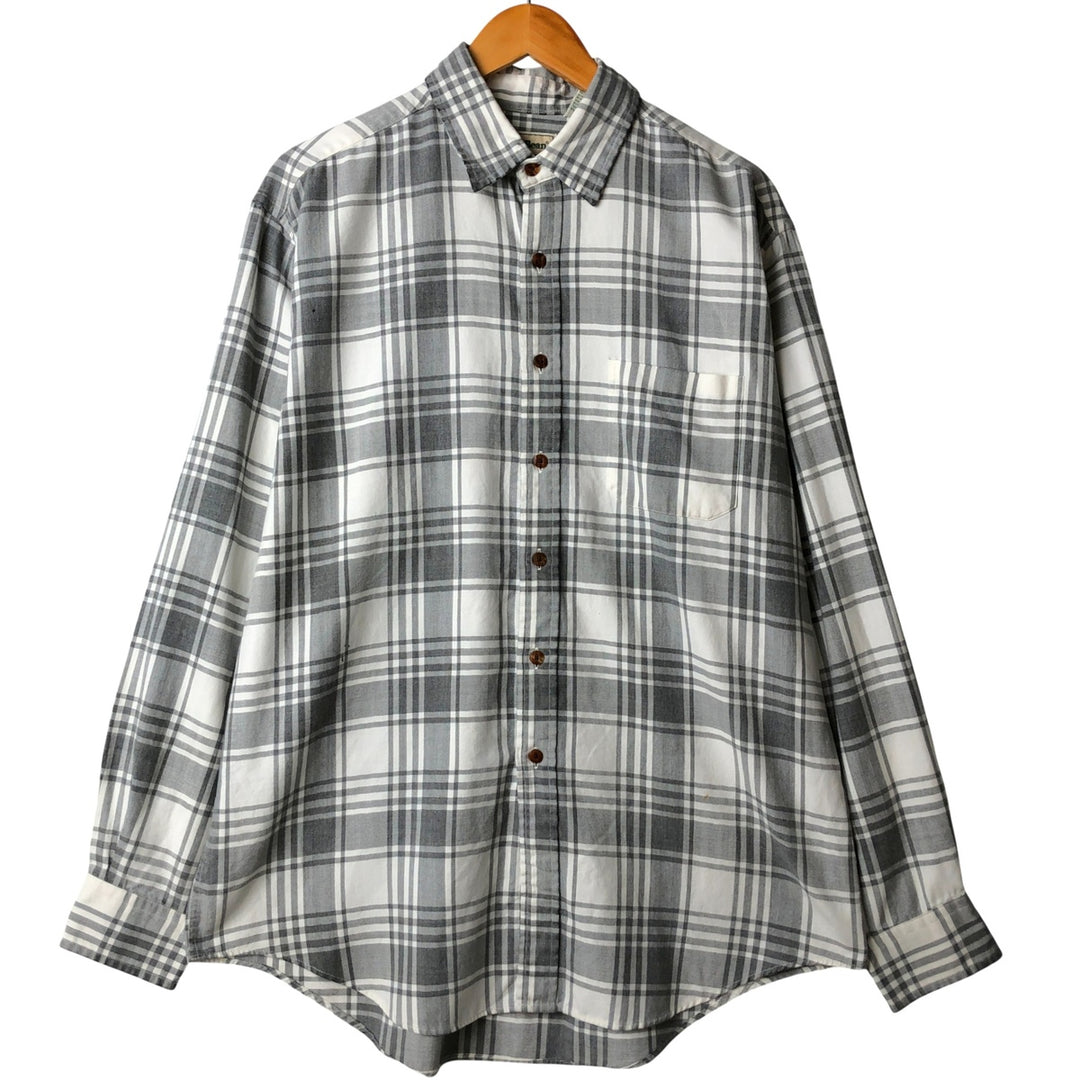 90s-00'S Vintage LLBean Long Sleeve Cotton Check Shirt, Men's Size L cotton white type Vintage Second Hand