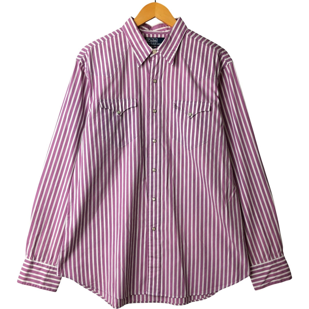 Ralph Lauren POLO by Ralph Lauren NEW CLASSIC WESTERN Stripe Pattern Long Sleeve Western Shirt, Men's Size L cotton Purple type red-purple Vintage Second Hand
